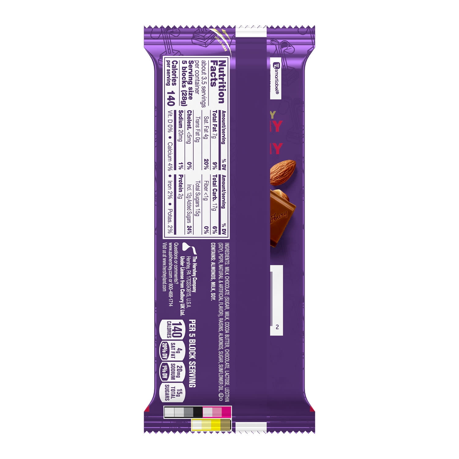 Cadbury Dairy Milk Fruit & Nut Milk Chocolate Candy, Bar 3.5 oz