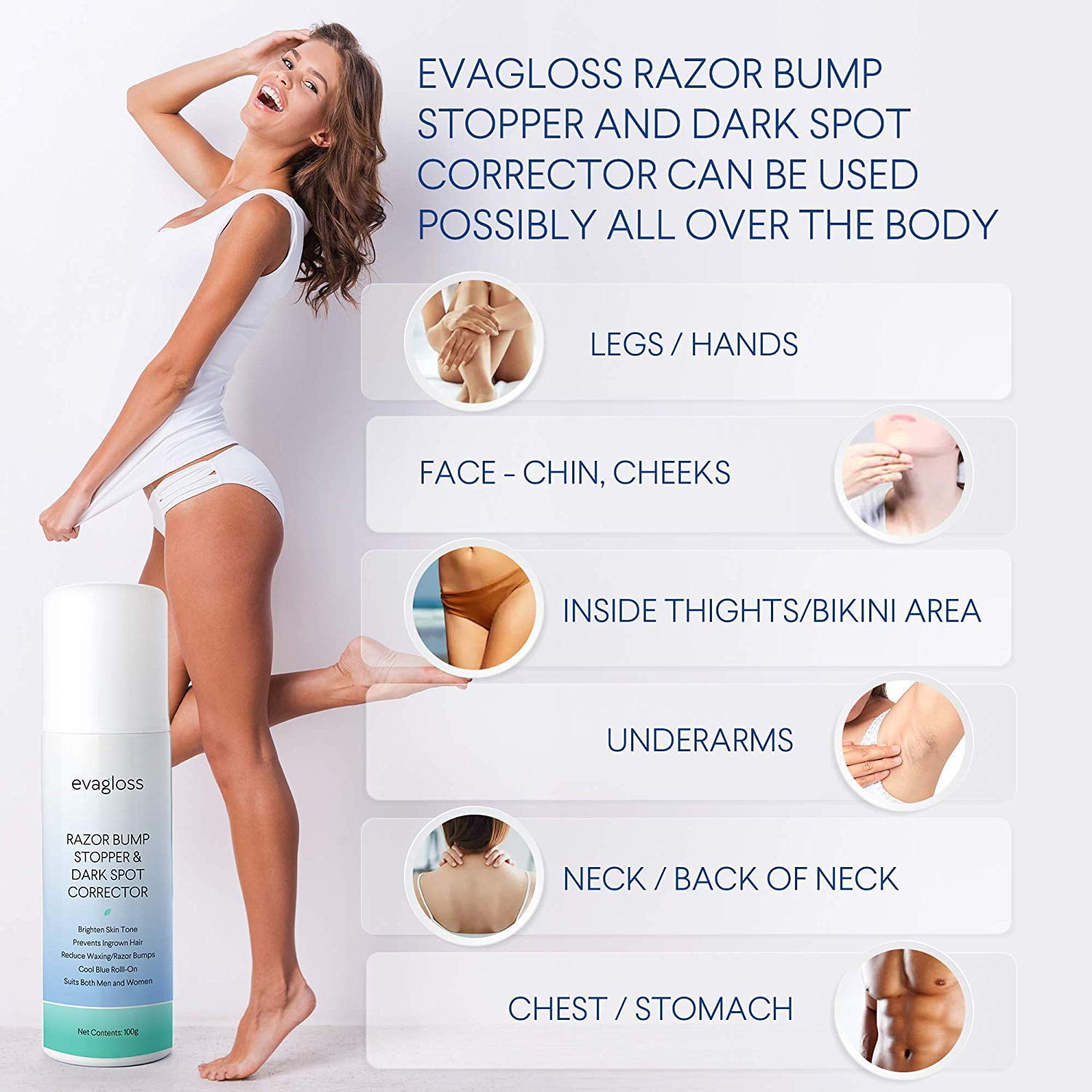 Evagloss Razor Bump Stopper After Shave Solution For Ingrown Hairs And Razor Burns Dark Spot Corrector Skin Lightening Roll On For Men And Women 100g Walmart Com