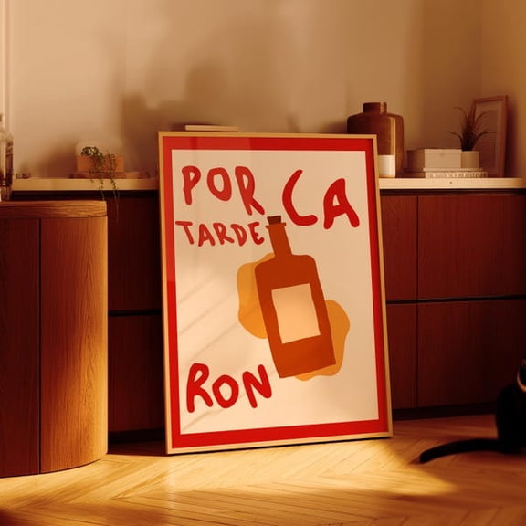 Por La Tarde Ron Print - Trendy Bar Cart Art, Unframed Paper Poster 8x10in