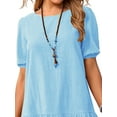 thumbnail image 3 of Gvmfive Womens Cotton Linen Casual T-shirt Dress Short Sleeve Ruufled Dress, 3 of 4