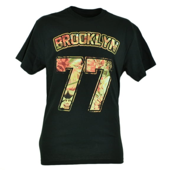 Floral Flower Pattern Brooklyn 77 Black Tshirt Tee City New York Novelty XLarge