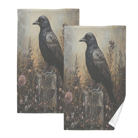 Cotton Towel Two-Piece 16x28 Inch One Sizex2 Face Towel Set Towel Set Cotton Hand Bath Towel Bathroom Beach The Black Bird Pattern