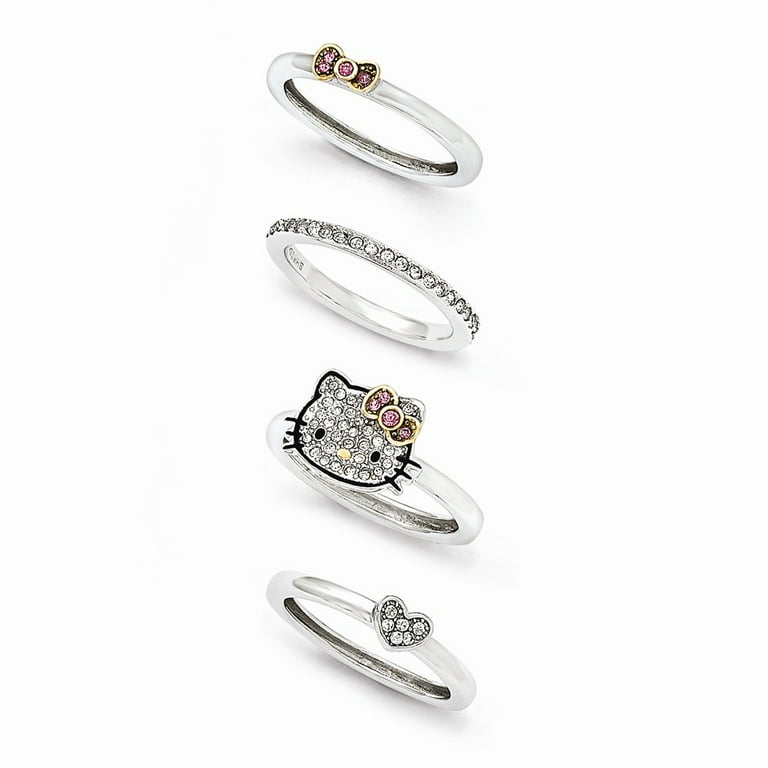 Solid 925 Sterling Silver Enamel Hello Kitty Pave Crystal Outline