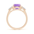thumbnail image 2 of ANGARA Natural Cushion 2.7 ct Amethyst Three Stone Ring with Diamonds in 14K Rose Gold for Women (Size-10x8mm) | February Birthstone, Anniversary, Jewelry Gift for Women | Natural Amethyst Ring, 2 of 8