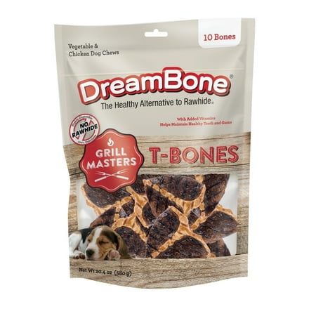 DreamBone Grill Masters T-Bones Rawhide-Free Dog Chews, 10 Chews