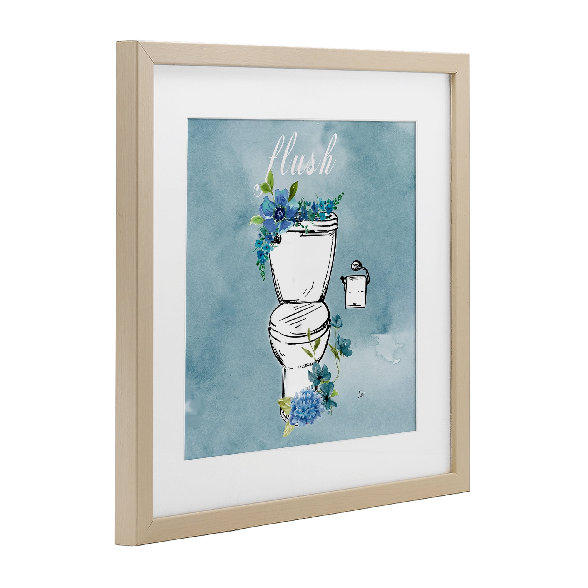Stupell Industries Floral Bathroom Rules Flush Birch Framed Print Under Glass, design by Nan