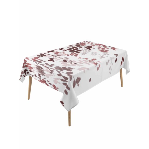 Leaves Rectangle Tablecloth, Pink Brown Summer Botanical Waterproof & StainResistant Tablecloth, Washable Oil-proof Table Cover for Dining/Party/Wedding/Camping/Buffet 54x108 In