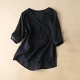 thumbnail image 2 of ClodeEU Women's Embroidered Linen Blend V Neck Short Sleeve T-Shirt ,Casual Top for Summer Black,Womens Plus XL, 2 of 6