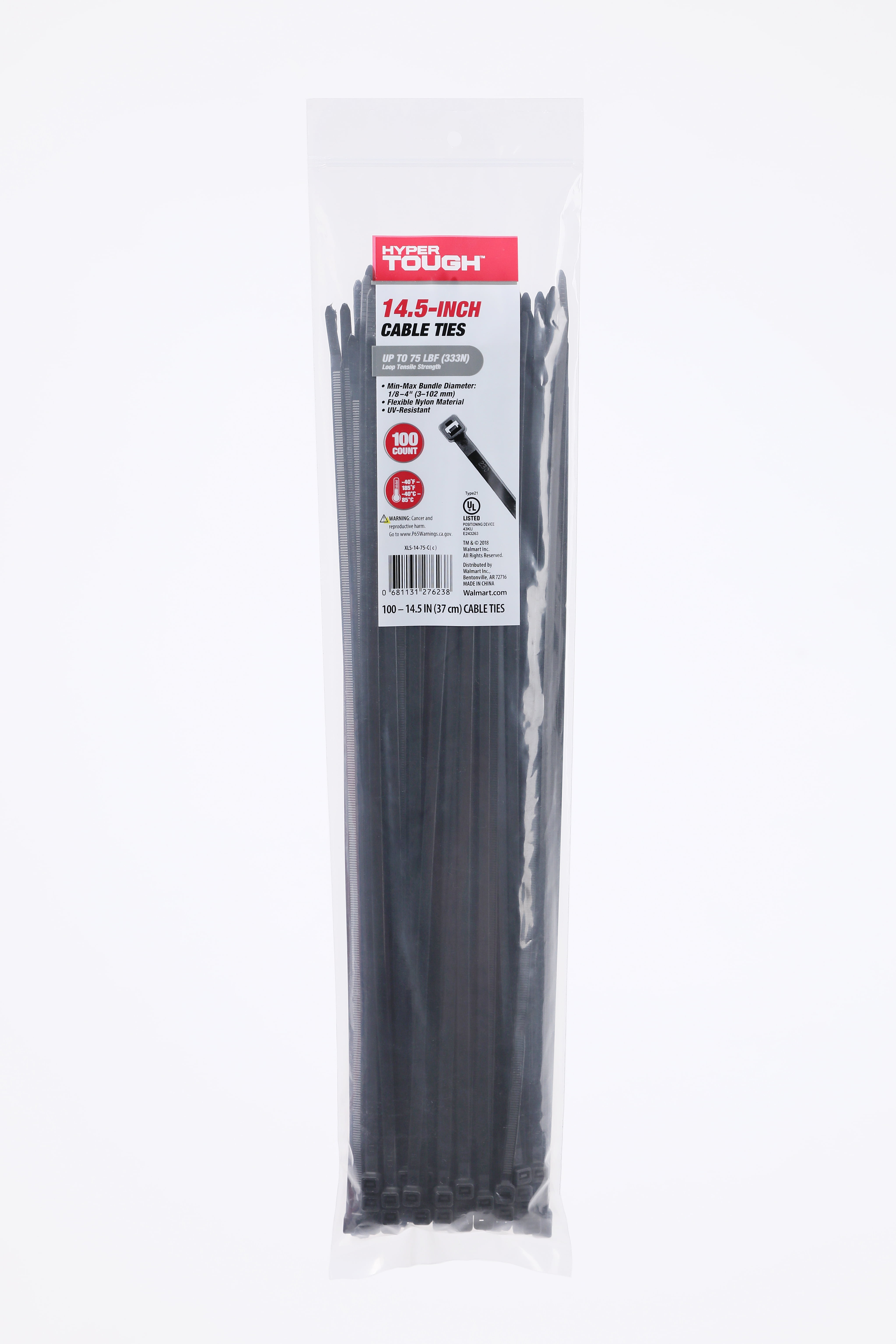 100 Pack Crescent 300 x 4.8mm Black Cable Ties 