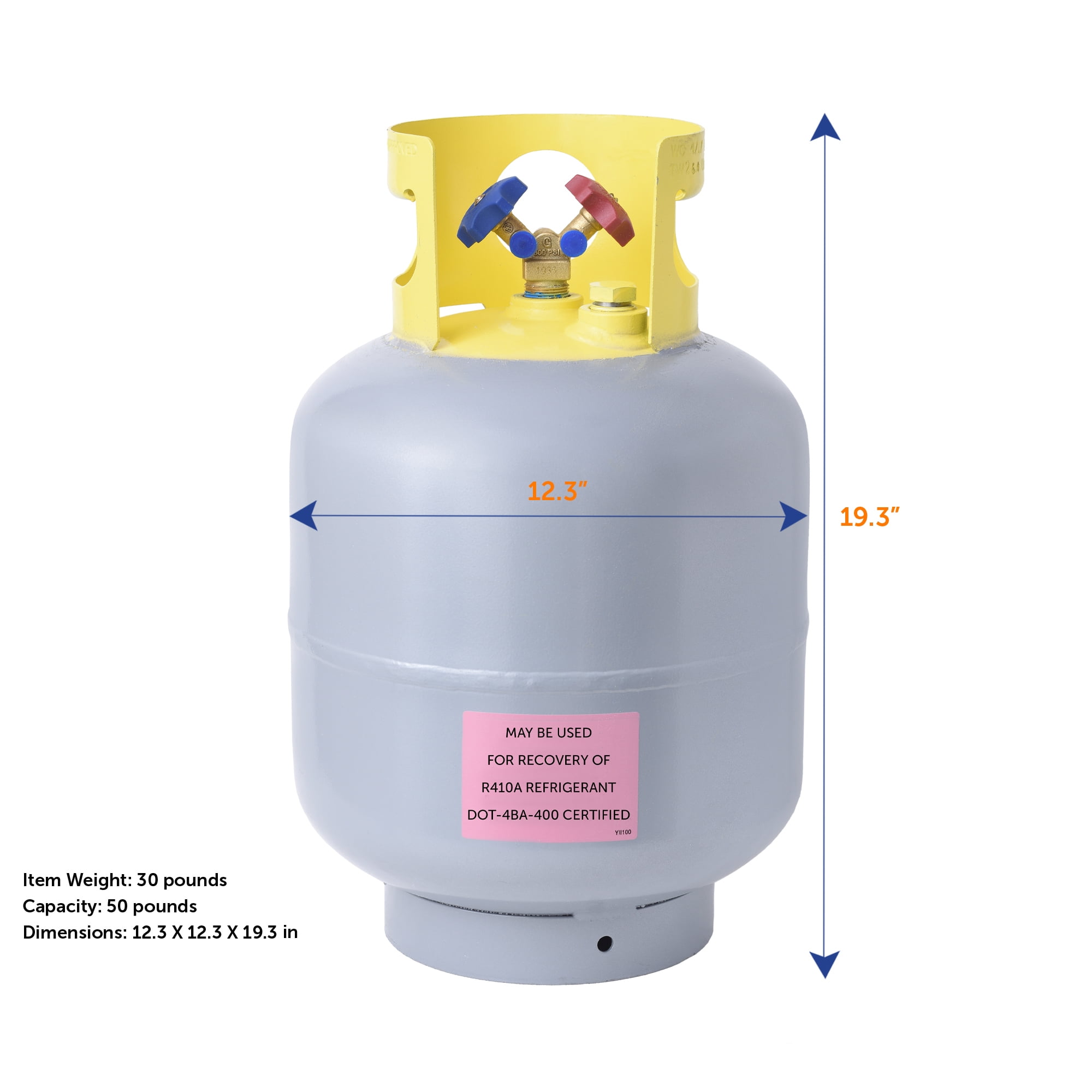 Flame King Refrigerant Recovery Empty Propane Tank, DOT Approved Propane Cylinder, 50Lbs, Gray