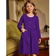thumbnail image 4 of Oudiya Girls Button Down Dresses Midi Long Sleeve A-line Casual Dress with Pockets, 4-14Y, 4 of 7