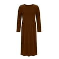 thumbnail image 3 of Long Sleeve Tunic Dress for Women Plus Size Fall Maxi Dresses Loose Casual Plain Long Dresses with Pocket Brown, 3XL, 3 of 5