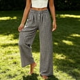 thumbnail image 4 of hoksml Women's Gingham Wide Leg Pants Elastic High Waist Button Front Pleated Lounge Trousers with Pockets for Vacation and Daily Casual, 4 of 8