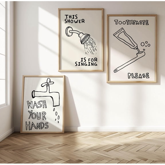 Bathroom Prints Retro Quote Art Set Restroom Decor Set 3 Unframed Paper Print 8x12