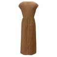 thumbnail image 3 of Vestido informal de lino sin mangas para mujer con bolsillos - Vestido midi de verano holgado con cuello redondo, 3 of 6