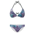 thumbnail image 2 of COEQINE Women's Halter String Bikini Sets Triangle Allover Print High Cut Mid Waist Bathing Suit Dark Blue Violet Marble 2 Piece Removable Pad Sexy Beachwear, XS, 2 of 7