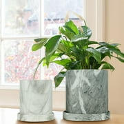 6 in.and 4.8 in. Marble Pattern Ceramic Flower Pots with Drain Holes and Saucers (Pack-2)