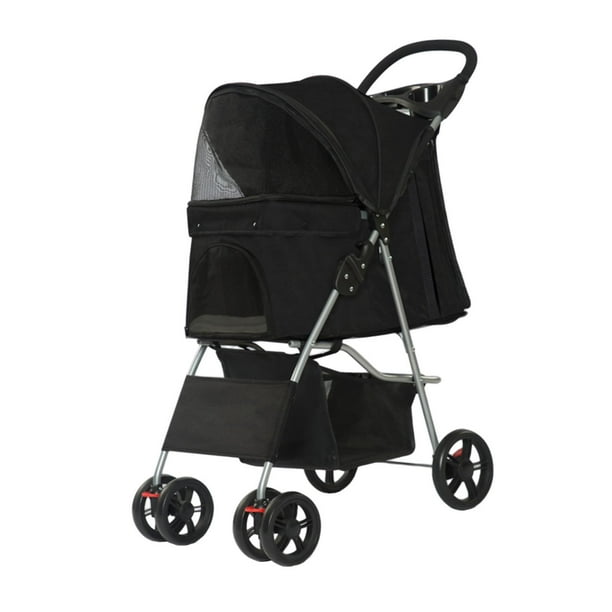 Cochecito para mascotas, portavasos, carrito portátil para mascotas pequeñas y medianas, gatitos y perros Negro