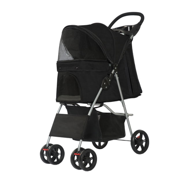 Cochecito para perros y gatos, cochecito para mascotas, ventana de malla, cochecito de viaje para mascotas, carrito para mascotas pequeñas, gatitos al Negro