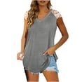 thumbnail image 3 of Femmes V Cou Dentelle Tank Tops Été Casual Manches Courtes Chemises Tops, 3 of 6