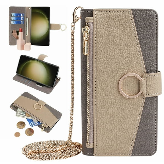 Ancove for Motorola Moto G POWER 5G 2024 Wallet Case with Card Holder & Shoulder Strap & Makeup Mirror, PU Leather Kickstand Shockproof Flip Cover Case for Women Girls,Gray