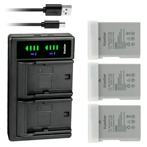 Kastar 3-Pack EN-EL14a Battery and LTD2 USB Charger Replacement for Nikon D5300 DSLR Camera, D5500 DSLR Camera, D5600 DSLR Camera, Df DSLR Camera, Coolpix P7000 Camera, Coolpix P7100 Camera