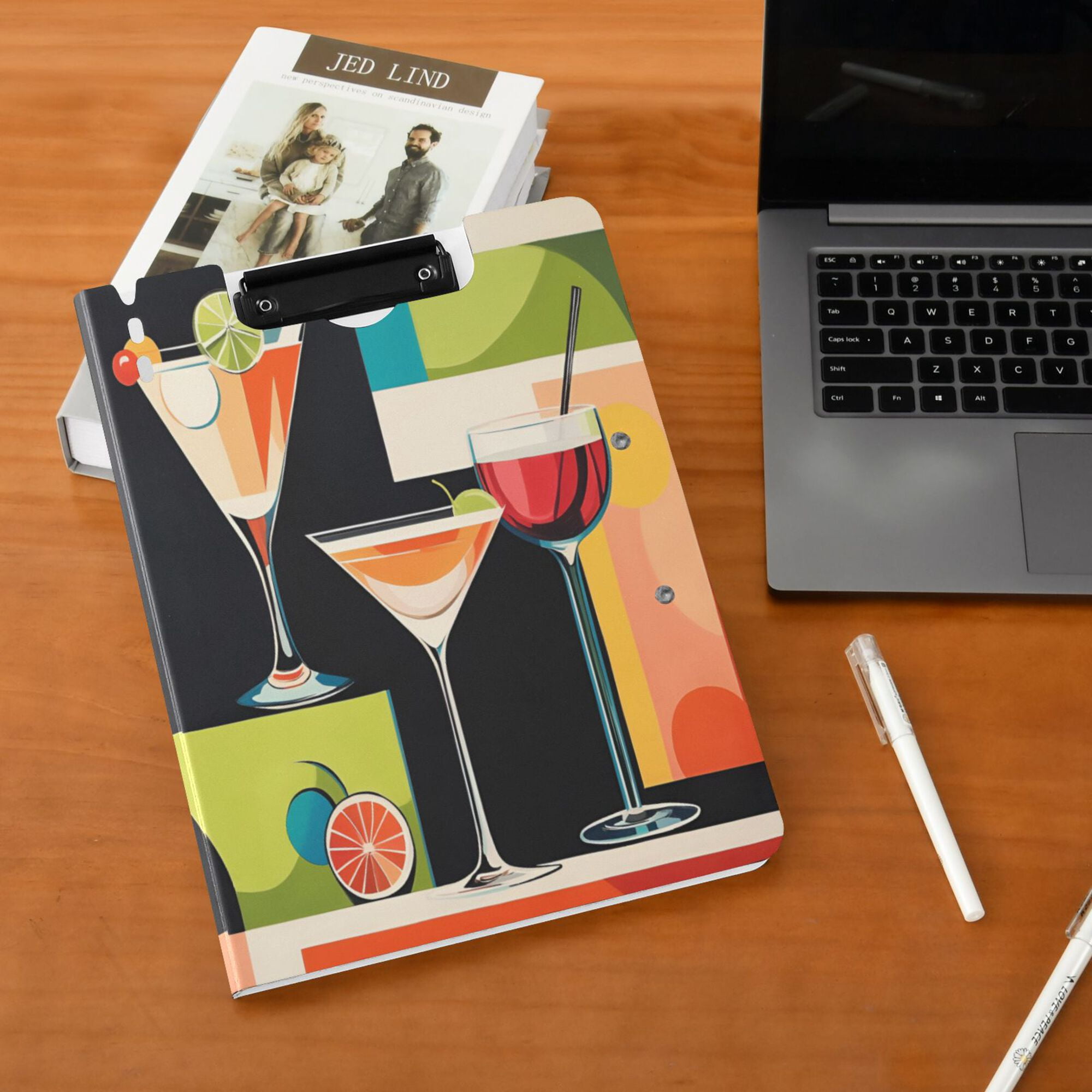 FORMRS A4 Clipboard Folder with Pen Holder Horizontal Foldable School Office Binder, Art Cocktails