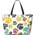 thumbnail image 2 of PISONIC Large Beach Travel Bag for Women, Cute Colorful Dog Paw Printed Waterproof Sandproof Tote Bag with Zipper for Beach Vacation Travel Gym, 2 of 7