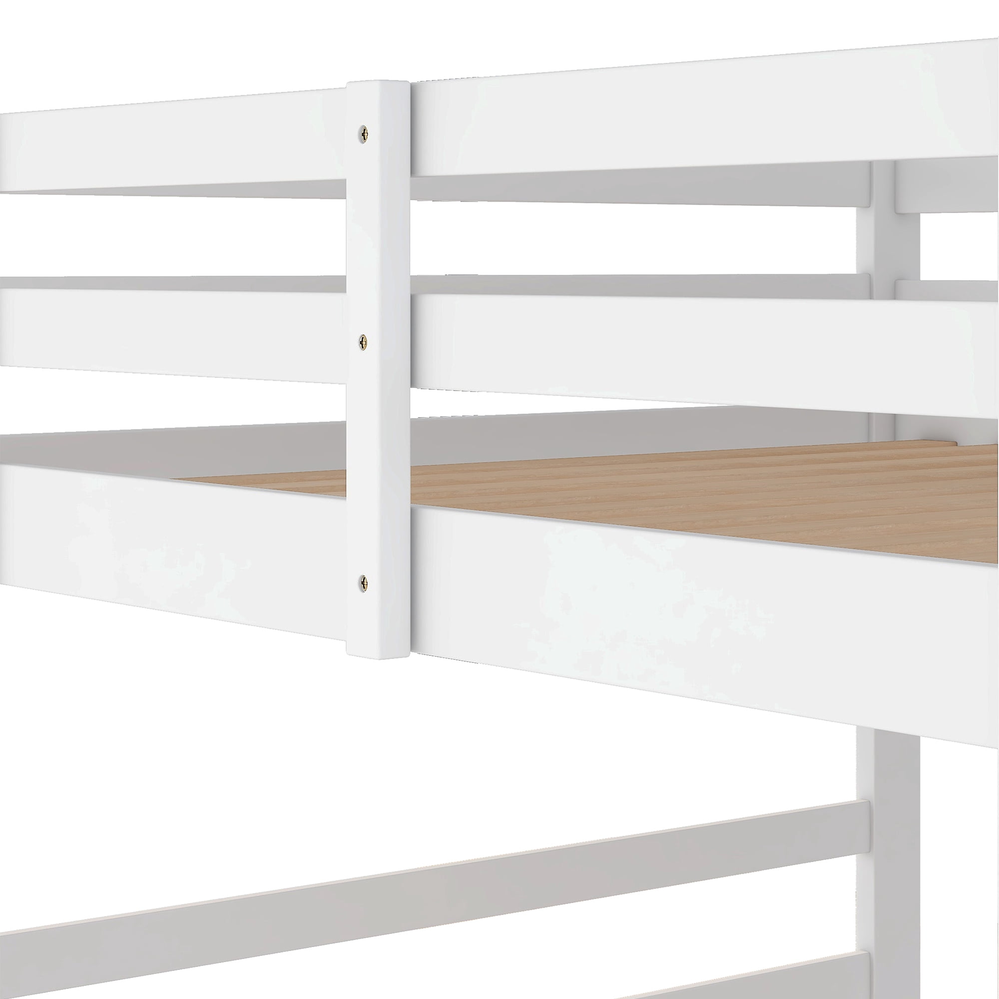 Holaki Twin Size Wood Bunk Bed with Safety Guardrails for Kids, White
