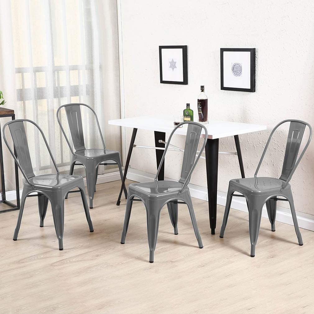 FDW Metal Dining Chairs Metal Chairs Patio Chair Seat Height Dining Room Kitchen Chair Tolix Restaurant Chairs Bar Stackable Chair Trattoria Metal Indoor Outdoor Chairs (Gray)