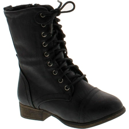 

LINK BEYONCE-62K Children Girl s Comfort Lace Up Mid Calf Combat Boots