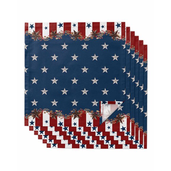 nqOlkjepod Country Star Farm Cloth Napkins Set of 6 Reusable Dinner Napkins, Red Blue Patriots Stripe American Flag Cocktail Napkin Washable Table Napkins for Wedding/Party/Baby Shower 20"x20"