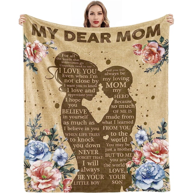 LHSHID Gifts for Mom Mothers Day Birthday Gifts for Mom from Son Mom Gifts Mom Blanket from Son Mom Birthday Gifts Happy Birthday Mom Soft Cozy Flannel Custom Throw Blanket 40"x50"