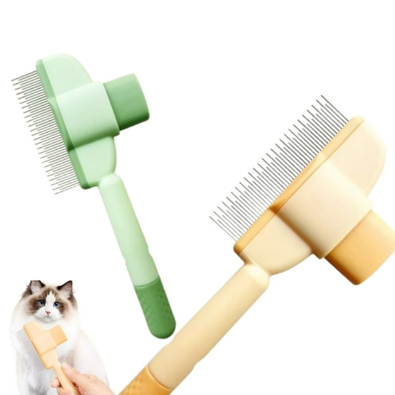 Self-Cleaning Pet Grooming Comb - 1-Button Hair Release Brush with Stainless Steel Teeth for Cats & Dogs