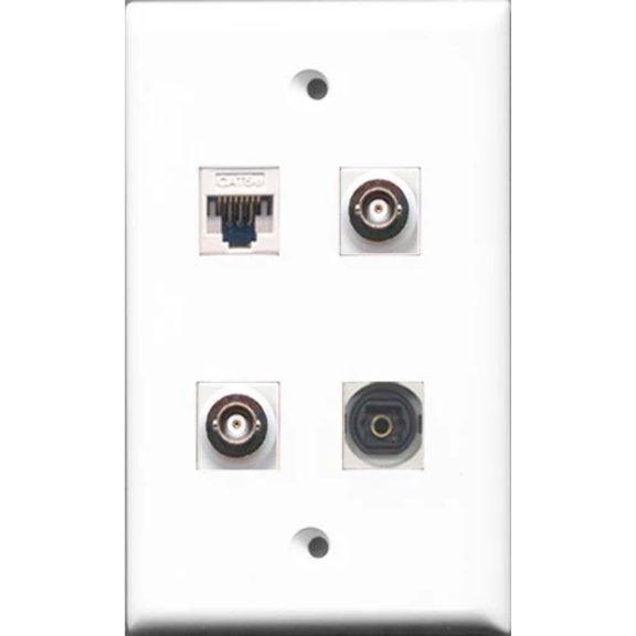 RiteAV - 1 Port Toslink 2 Port BNC and 1 Port Cat5e Ethernet White Wall Plate
