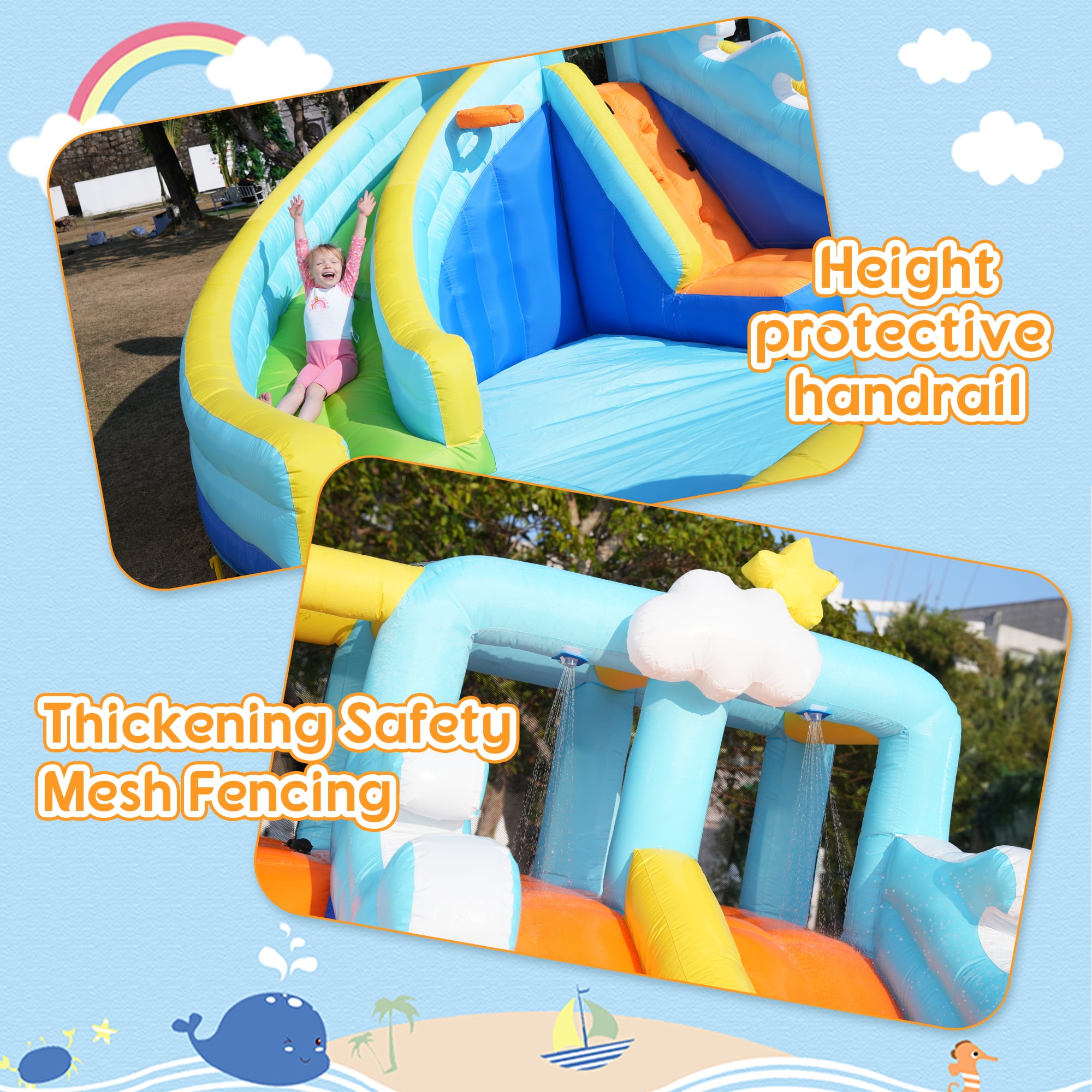 SaveJoy Giant 10-in-1 Inflatable Water Slide Bounce House, 207‘’x185‘’x87‘’ Water Park with 750W Blower,  Backyard Toys for Kids Ages 3-8, Indoor & Outdoor Use