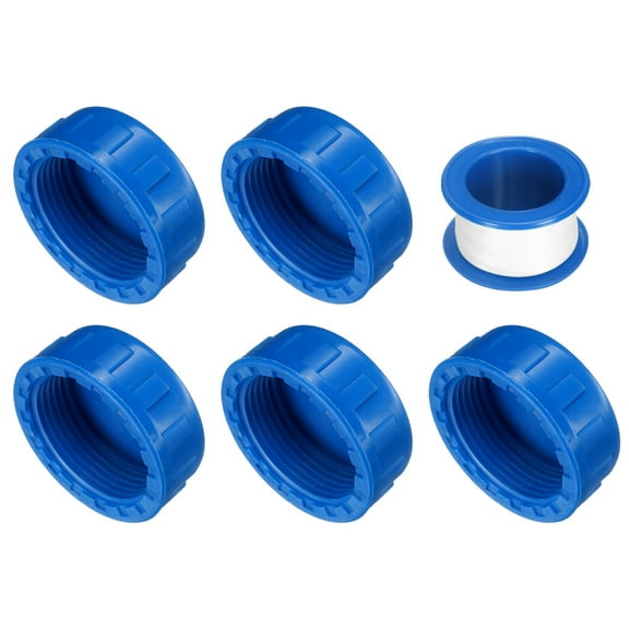 5Pack 1-1/4 Inch PT Female Thread Pipe Fitting Cap, Cleanout Water Drain End Caps, Pipe Plug Socket Fittings with Tape for Water Heater Supply Lines, Plumbing, Blue
