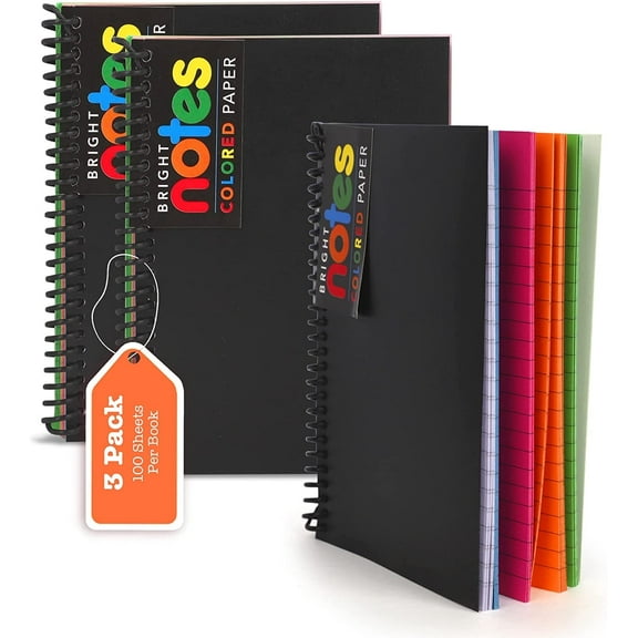 Spiral 5x7 Inch Notebooks - Wirebound College Ruled Note Books, Bright Neon Colored Lined Paper, Perforated Notepad Memo Books - Durable Poly Cover, Journaling Notebook - 100 Sheets - 3 Pack