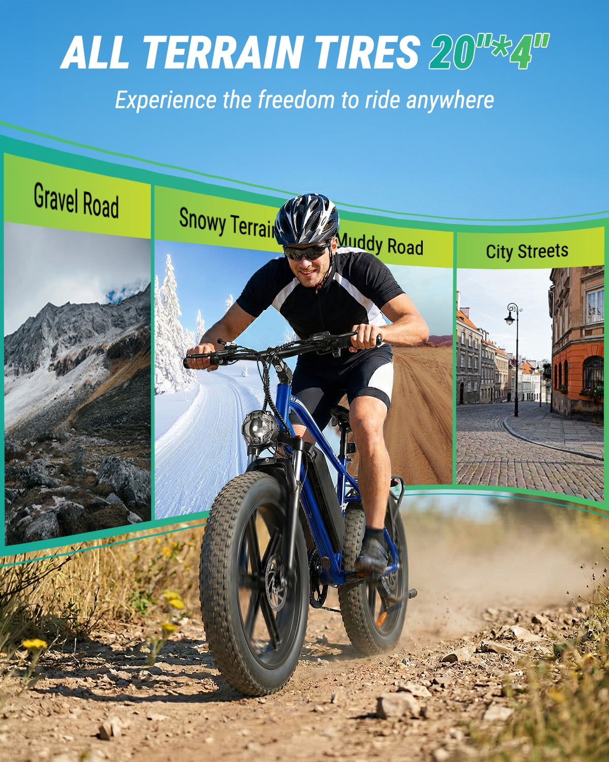 VTKOW R7 Fat Tire Electric Bike, 1000W Peak High Power Off-Road Ebike, 48V 13Ah Battery 25MPH, 20" All-Terrain Electric Mountain Bicycle with Front Suspension, 7-Speed, UL Certified