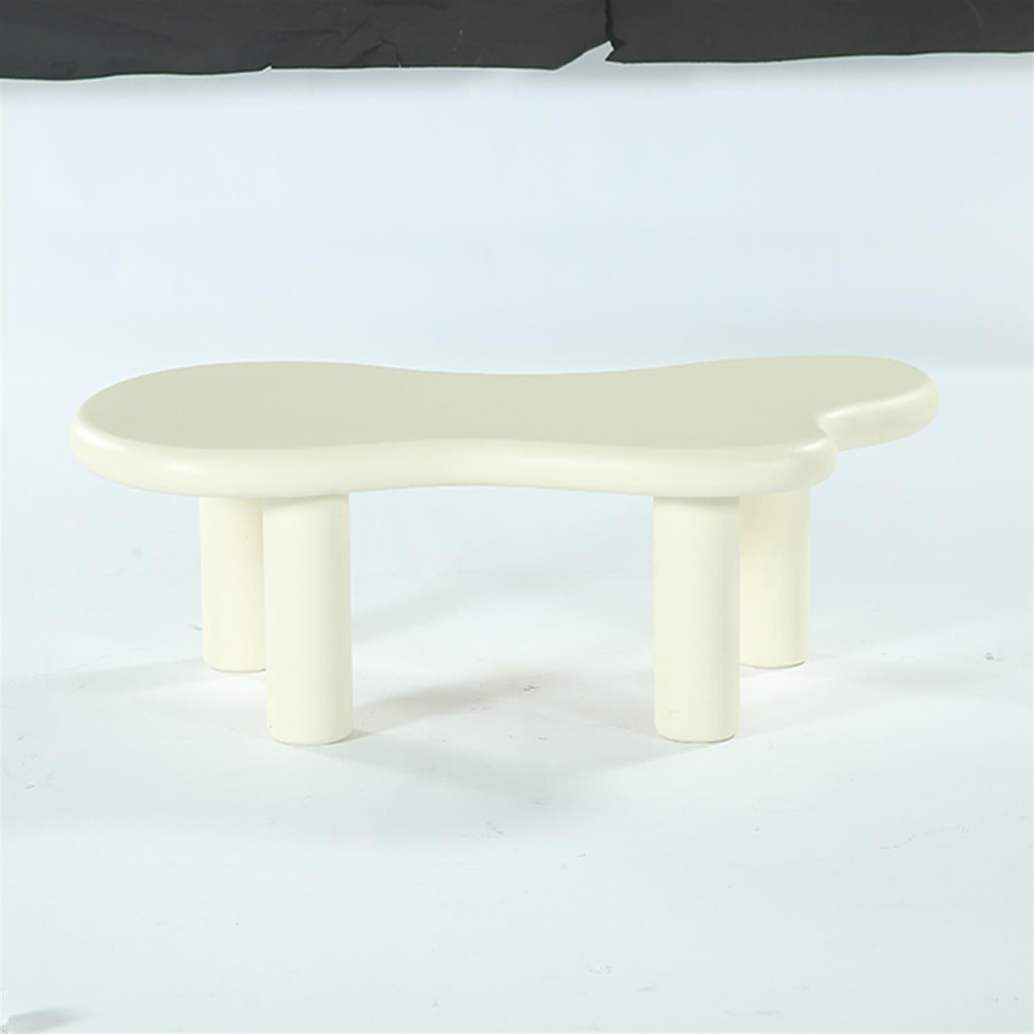 Demi Bonn Cloud-Shaped Coffee Table, Modern Irregular Center Tea Table with 4 Solid Legs for Home Living Room, Office, White