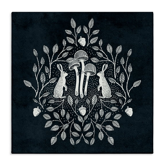 Stupell Industries Rabbits & Leaves on Blue Plants & Flowers Painting Wrapped Canvas Art Print Wall Art, 17 x 17