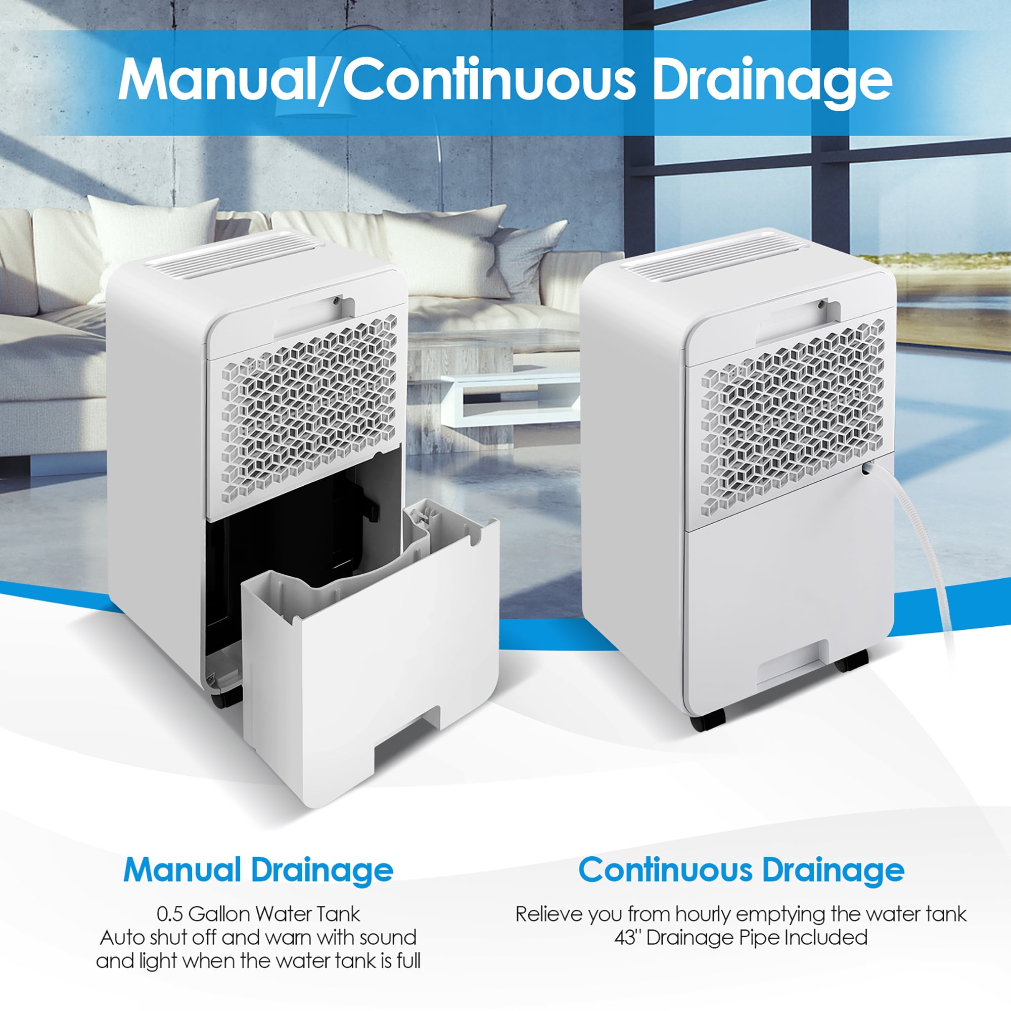 Costway 9-Pint(DOE) Dehumidifier with 3-Color Digital Display 2,000 Sq. ft Coverage Area (MAX 32Pint at 95°F, 90%RH)