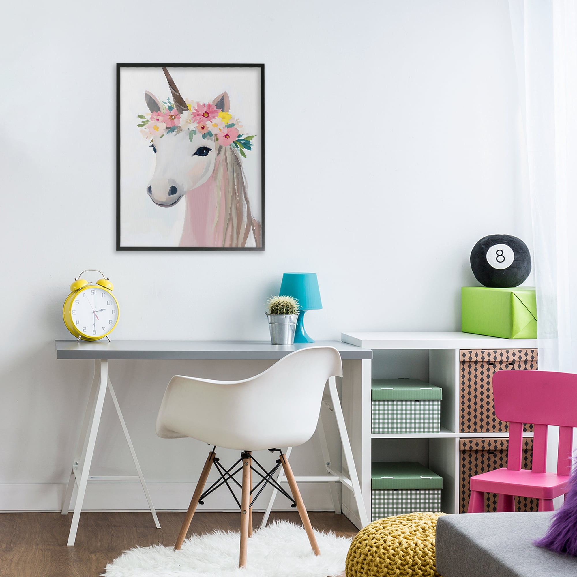 Stupell Industries Flower Crown Unicorn Black Framed Giclee Art, design by The Prints Vibe