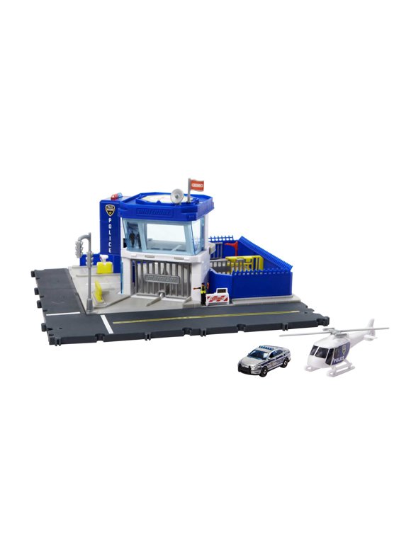 Matchbox Police Station Dispatch Playset with 1:64 Scale Toy Helicopter & Police Car Featuring Lights & Sounds