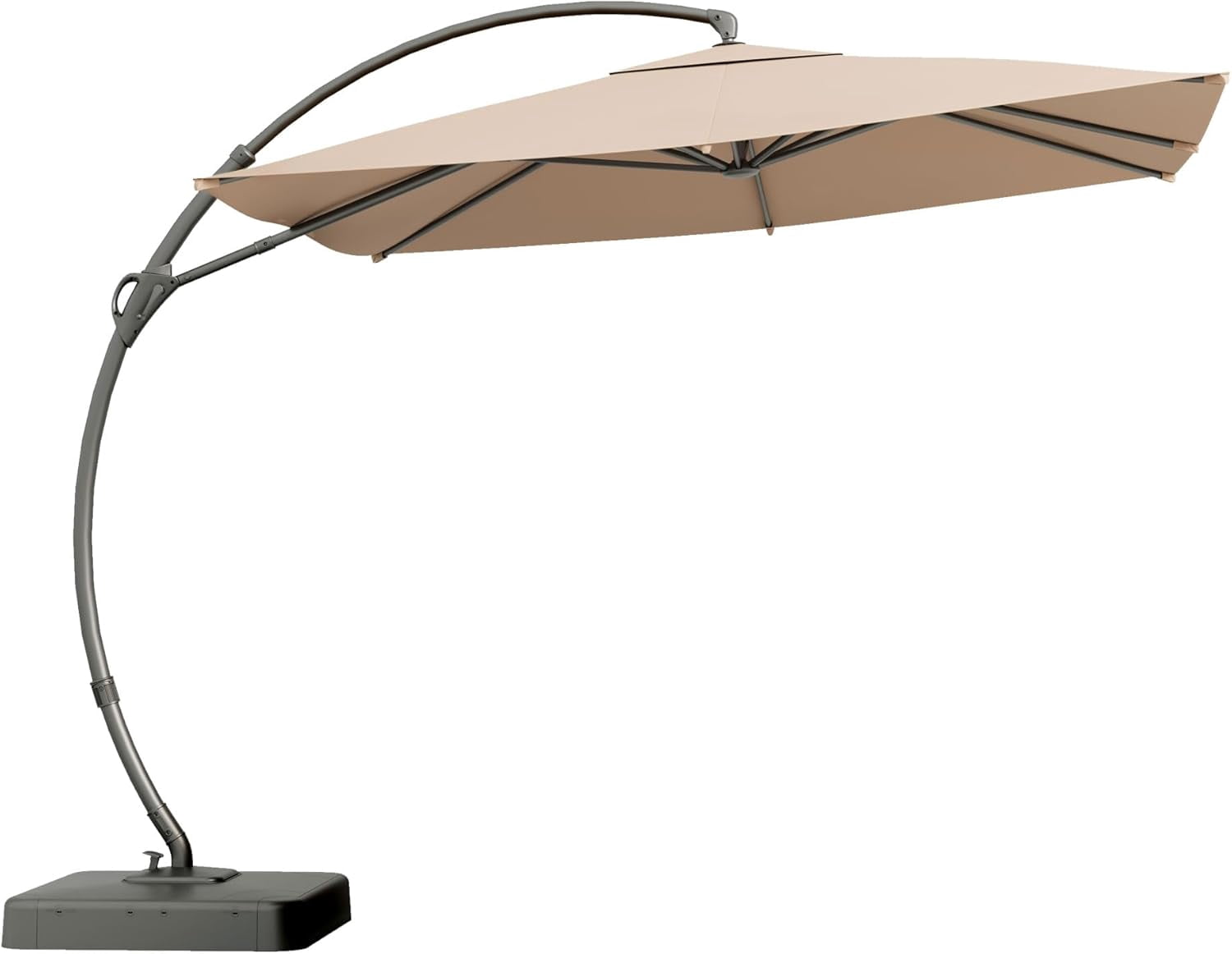 KAMEROUT 10x10FT Patio Umbrella with Base, Large Square Cantilever Heavy Duty Offset Hanging Umbrella with 360° Rotation for Market, Pool, Garden, Backyard
