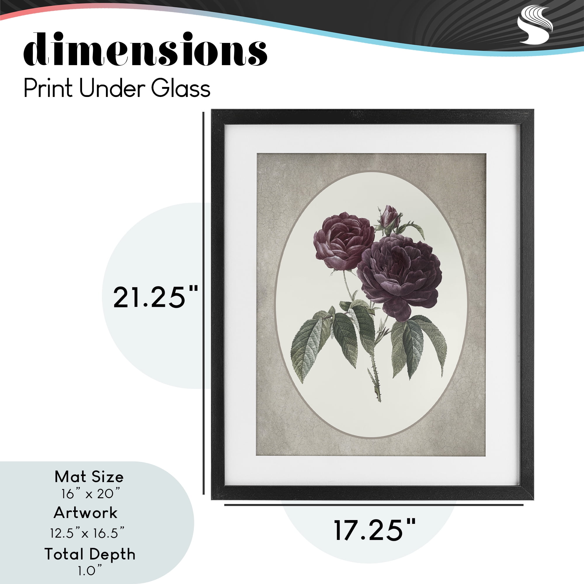 Vintage Blooms within Oval Black Framed Print Under Glass, design by Lettered and Lined
