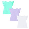 thumbnail image 3 of HILEELANG Toddler Girls' Short Ruffle Sleeve Tees Cotton Casual Crewneck Summer Top T-Shirts Green White Purple Bunny 3 Packs Sets 3T, 3 of 5