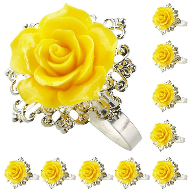 10pcs Rose Style Servilleteros Servilleteros Boda Banquete Cena Decoración (Amarillo)