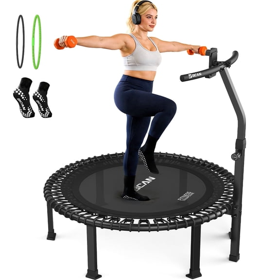 BCAN BT4 40" Soft Land Pro Adult Bungee Rebounder Trampoline, 500lb Capacity, Adjustable Tension Bungees, Exercise Trampoline for Adults, Phone Holder & 2 Pairs Socks| FED Fitness
