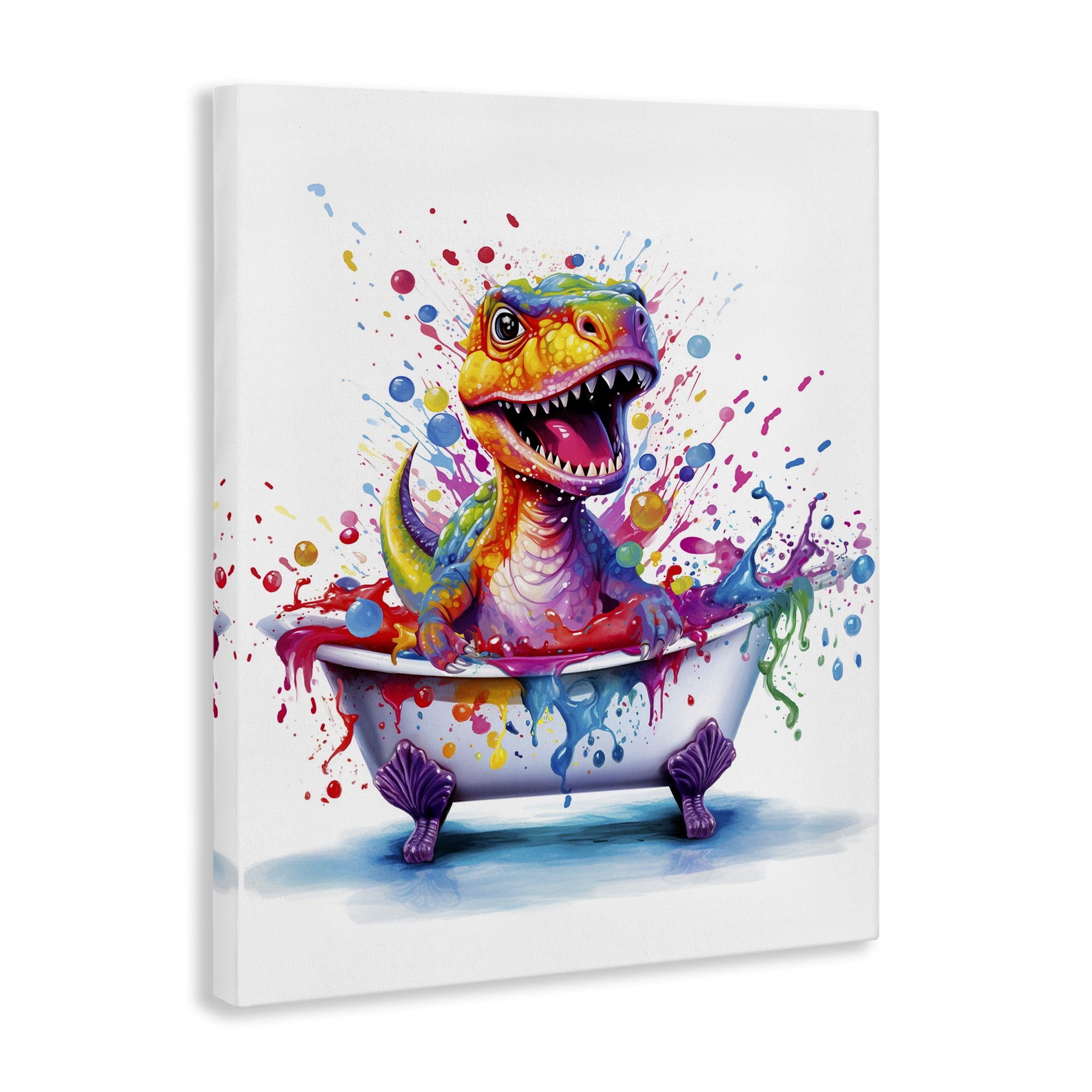 Stupell Industries Modern Splatter Dino Typography Painting Gallery Wrapped Canvas Art Print Wall Art, 16 x 20